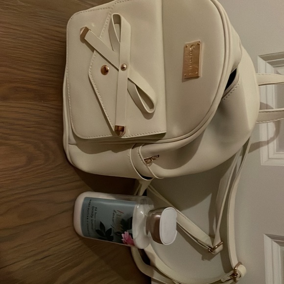 Ivory White & Gold Bow Mini Backpack - Picture 11 of 12